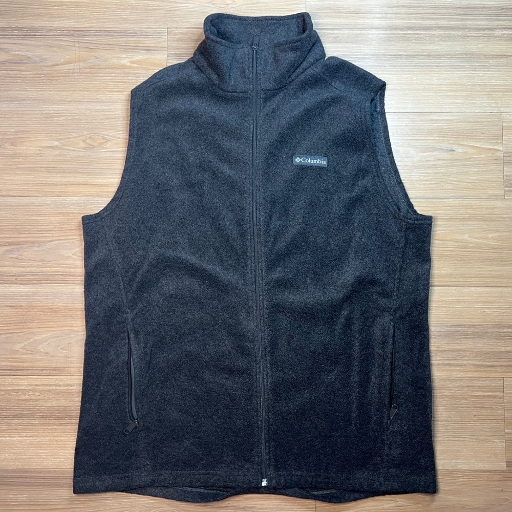 Columbia Mens Fleece Vest Full Zip Pockets Charcoal Gray XLT